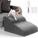 Lannvan Escalera para Perros, Escaleras para Mascotas de Espuma de 2 Escalones, Rampa para Perros Pequeños y Gatos con Funda Lavable y Fondo Antideslizante, para Sofá o Cama, Enviar Rodillo de Pelusa