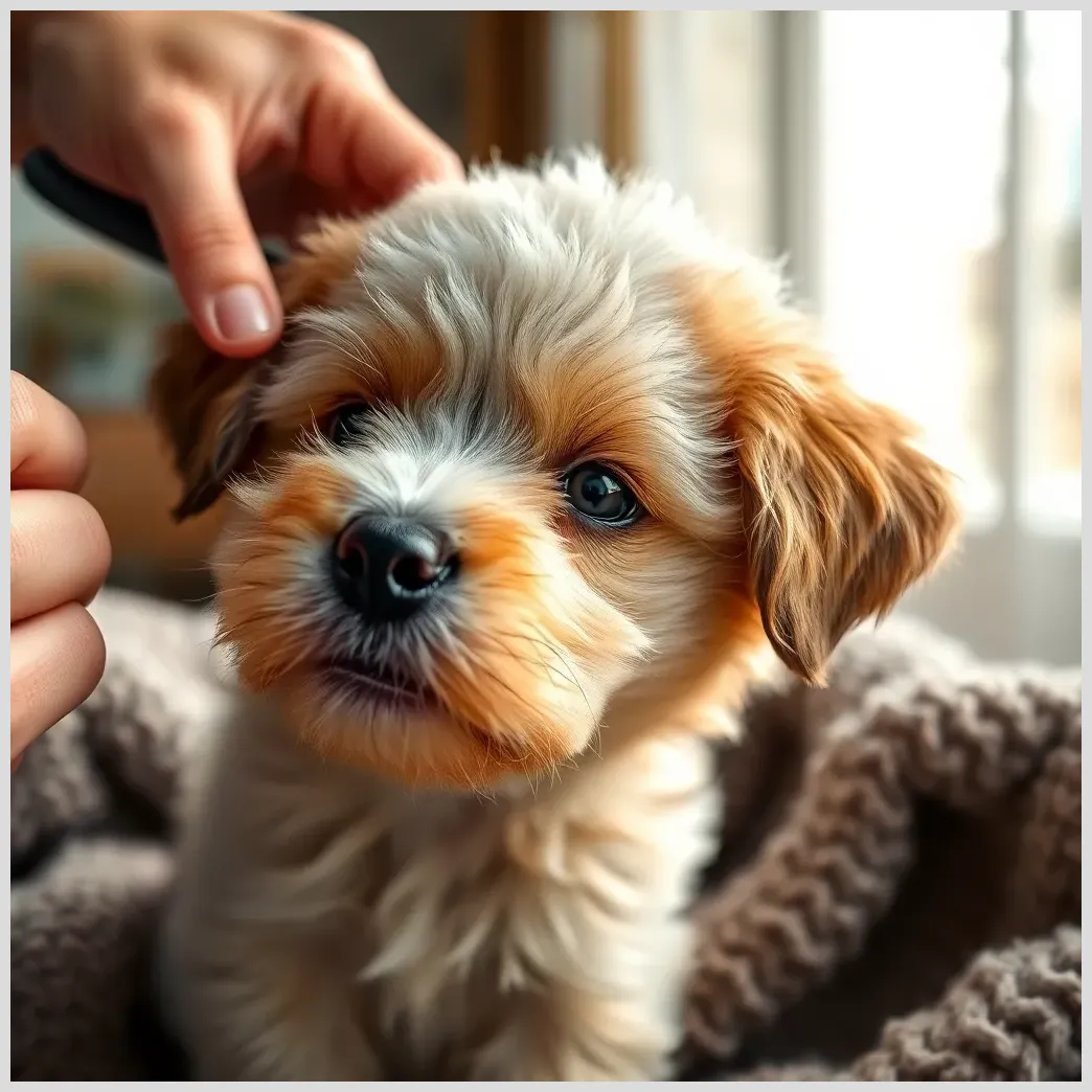 Cepillado de un cachorro de perro Cachorros de perro cepillado de un cachorro de perro
